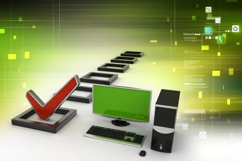 Personal computer with a check mark Stock Illustration
