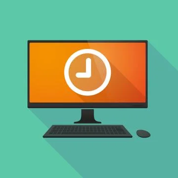 Personal computer with a clock Stock Illustration