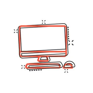 Personal computer in comic style. Desktop pc cartoon vector illustration on i Stockillustratie