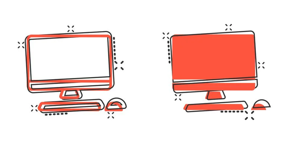 Personal computer in comic style. Desktop pc cartoon vector illustration on i Stock Illustration