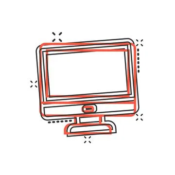 Personal computer in comic style. Desktop pc cartoon vector illustration on i Stock Illustration