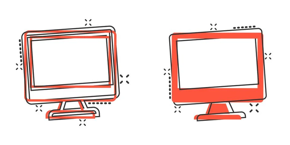 Personal computer in comic style. Desktop pc cartoon vector illustration on i Stock Illustration