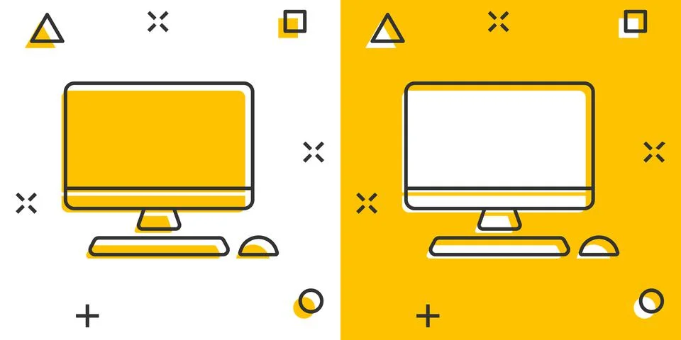 Personal computer in comic style. Desktop pc cartoon vector illustration on i Illustrazione stock