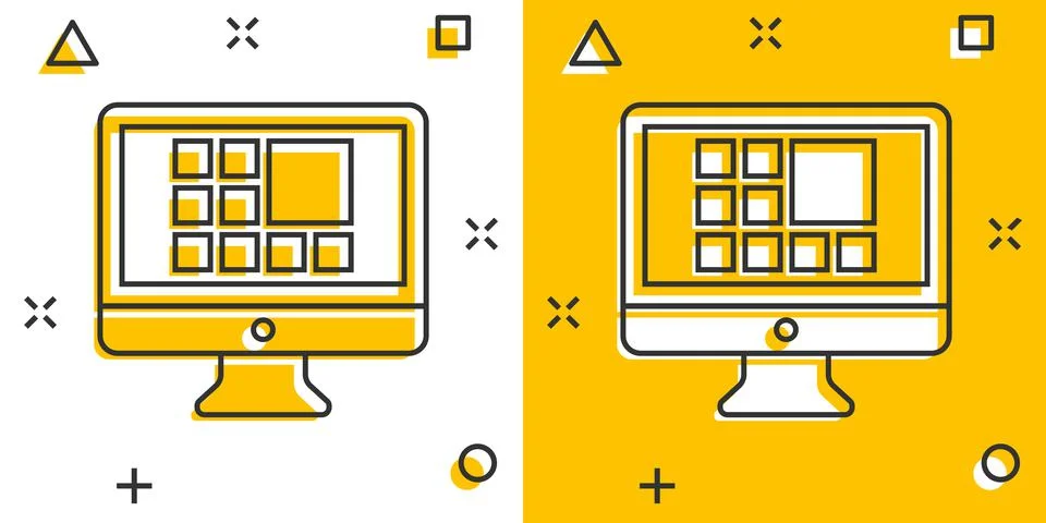 Personal computer in comic style. Desktop pc cartoon vector illustration on i Illustrazione stock