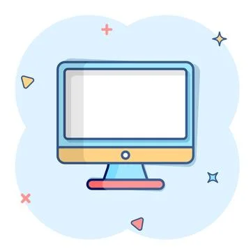 Personal computer in comic style. Desktop pc cartoon vector illustration on.. Stock Illustration