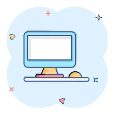 Personal computer in comic style. Desktop pc cartoon vector illustration on.. Illustrazione stock