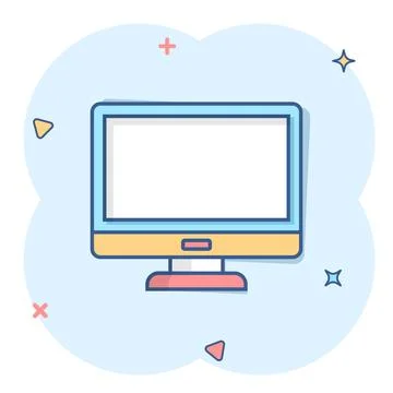 Personal computer in comic style. Desktop pc cartoon vector illustration on.. Stock Illustration