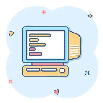 Personal computer in comic style. Desktop pc cartoon vector illustration on.. Stock Illustration