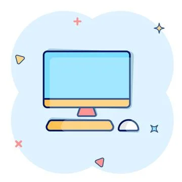 Personal computer in comic style. Desktop pc cartoon vector illustration on.. Illustrazione stock