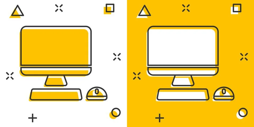 Personal computer in comic style. Desktop pc cartoon vector illustration on.. Stock Illustration