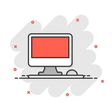 Personal computer in comic style. Desktop pc cartoon vector illustration on.. Stock Illustration