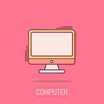 Personal computer in comic style. Desktop pc cartoon vector illustration on.. Illustrazione stock