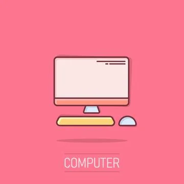 Personal computer in comic style. Desktop pc cartoon vector illustration on.. Illustrazione stock