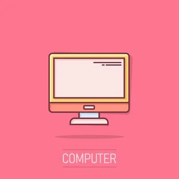 Personal computer in comic style. Desktop pc cartoon vector illustration on.. Illustrazione stock