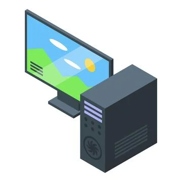 Personal computer displaying landscape image on white background Stock Illustration