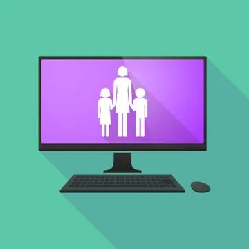 Personal computer with a female single parent family pictogram Stock Illustration