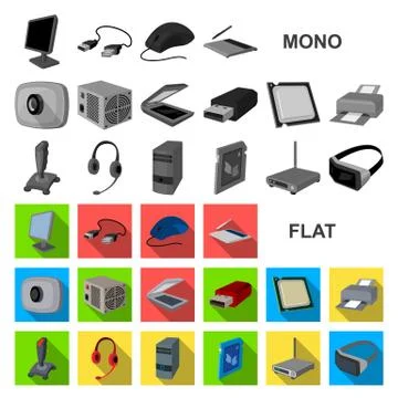 Personal computer flat icons in set collection for design. Equipment and Stock Illustration