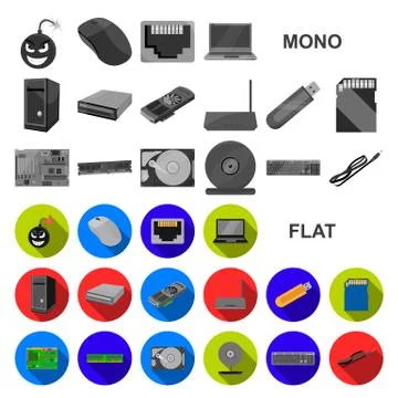 Personal computer flat icons in set collection for design. Equipment and Illustrazione stock