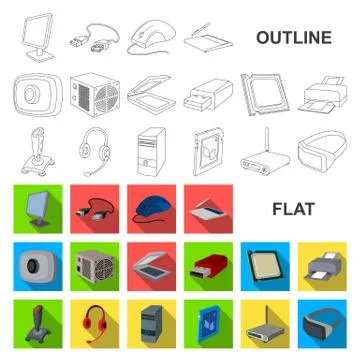 Personal computer flat icons in set collection for design. Equipment and Stock Illustration