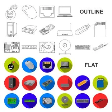 Personal computer flat icons in set collection for design. Equipment and Stock Illustration
