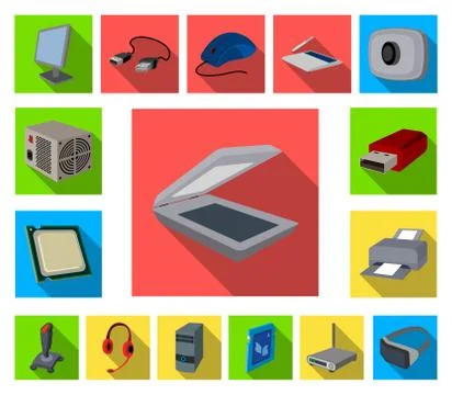 Personal computer flat icons in set collection for design. Equipment and Illustrazione stock