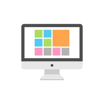 Personal computer in flat style. Desktop pc vector illustration on isolated b Stock Illustration