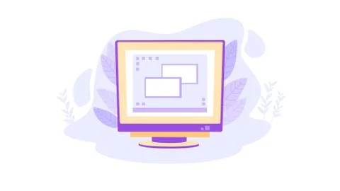 Personal computer in flat style. Modern electronic technologies in work and Stock Illustration