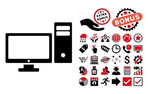 Personal Computer Flat Vector Icon with Bonus 库存插图