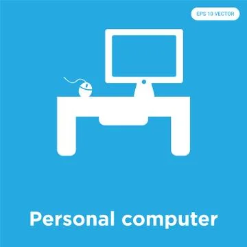 Personal computer icon isolated on blue background Free Stock Illustration