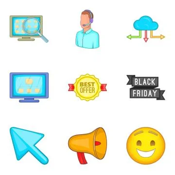 Personal computer icons set, cartoon style Stock Illustration