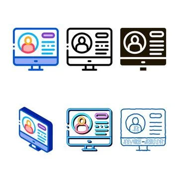 Personal computer information mix about person icon vector outline Illustrazione stock
