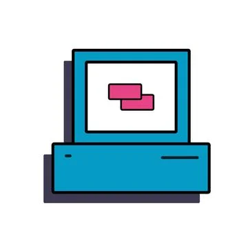 A personal computer is an interface element of an old Windows PC from the 90s Stock Illustration