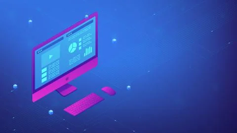 Personal computer interface. Isometric vector 3d illustration. Stock Illustration