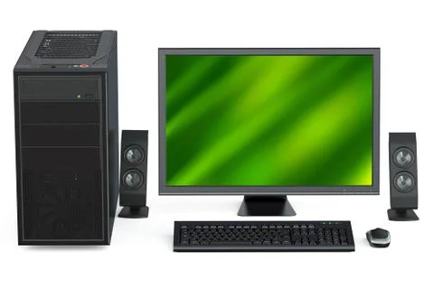 Personal computer with loudspeakers Illustrazione stock