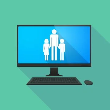 Personal computer with a male single parent family pictogram Stock Illustration