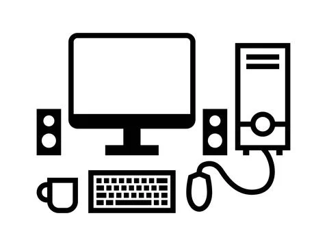 Personal Computer PC Set Icon. Monitor, Speaker, CPU, Mouse, and Keyboard Stock Illustration