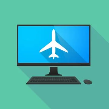 Personal computer with a plane Stock Illustration
