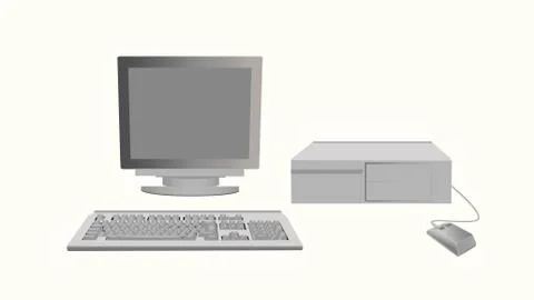 Personal computer retro gray. Old gadget classic monitor with an outdated mouse Stock Illustration