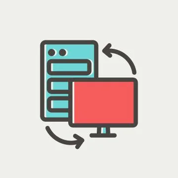 Personal computer set. CPU Central processing unit thin line icon Stock Illustration
