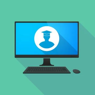 Personal computer with a student avatar Stock Illustration