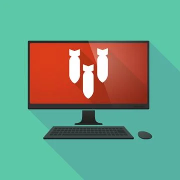 Personal computer with three bombs falling Stock-Illustration