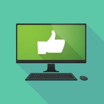 Personal computer with a thumb up hand Stock Illustration