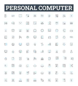 Personal computer vector line icons set. PC, Computer, Desktop, Laptop, Notebook Stock Illustration