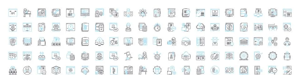 Personal computer vector line icons set. PC, Computer, Desktop, Laptop, Notebook Stock Illustration