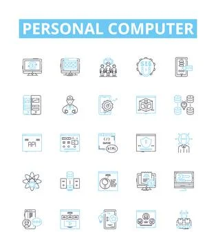 Personal computer vector line icons set. PC, Computer, Desktop, Laptop, Notebook Stock Illustration