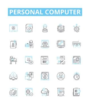 Personal computer vector line icons set. PC, Computer, Desktop, Laptop, Notebook Stock Illustration