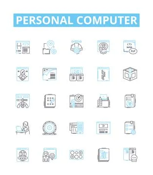 Personal computer vector line icons set. PC, Computer, Desktop, Laptop, Notebook Stock Illustration