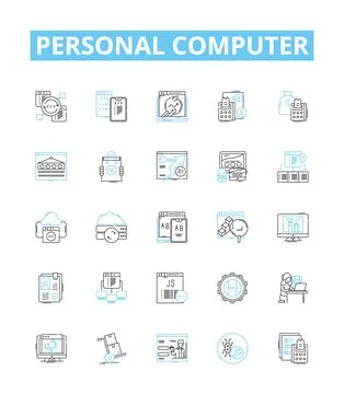 Personal computer vector line icons set. PC, Computer, Desktop, Laptop, Notebook Stock Illustration