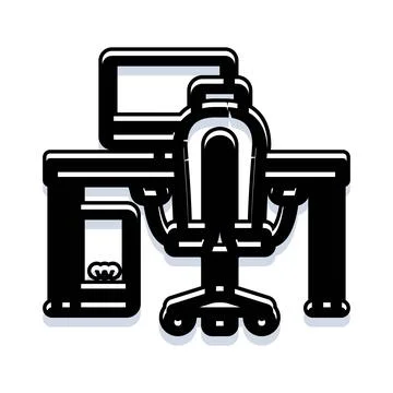 Personal computer workstation with office chair setup 스톡 일러스트
