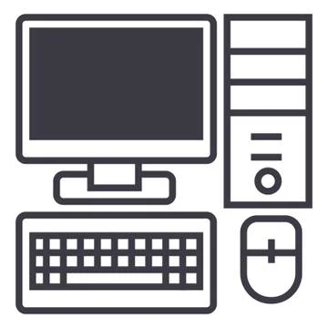 Personal computer,monitor keyboard mouse system block vector line icon, sign Stock Illustration